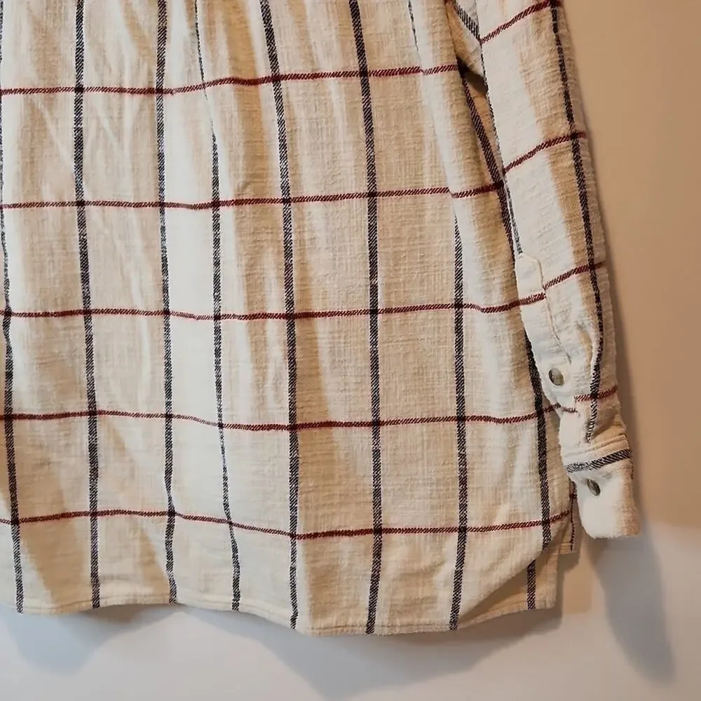 Madewell Flannel Oversized Ex Boyfriend Shirt Plaid Women's Sz XS Cream EUC NICE - Picture 12 of 12